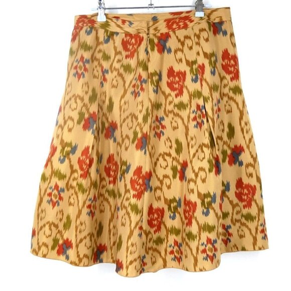 NWOT J.Jill 100% Silk Floral Abstract Skirt Yellow Red 12 - Picture 1 of 4